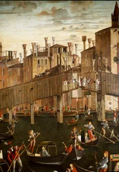 O Milagre da Relíquia da Santa Cruz na Ponte Rialto em Veneza, Detalhe. Pintura de Vittore Scarpazza dit Vittore Carpaccio (1460-1525)