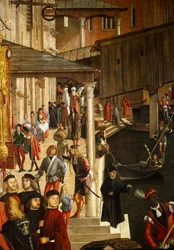 O Milagre da Relíquia da Santa Cruz na Ponte Rialto em Veneza, Detalhe. Pintura de Vittore Scarpazza dit Vittore Carpaccio (1460-1525)