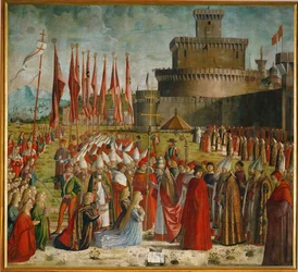 Encontro dos peregrinos com o Papa Ciriaco diante das muralhas de Roma (pintura)