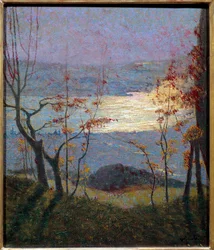 Bom dia. Paisagem de outono com árvores. Pintura de Vittore Grubicy Di Dragon (1851-1920) Ec. Ital., século XX. Óleo sobre tela. Dim: 0,47 x 0,41m. Paris, Musee d