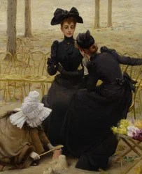Conversa no Jardim do Luxemburgo. Pintura de Corcos, Vittorio Matteo (1859-1933), óleo sobre tela