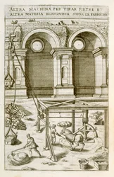 Máquina movida a cavalo para elevação de materiais de construção, do &39;New Machines and Buildings Theatre&39;, pub. 1607