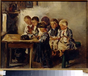 Espere pela senhora. (Aguardando o professor). Pintura de Vladimir Yegorovich Makovsky (Makovsky, Makovskij) (1846-1920), óleo sobre tela