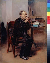 Degustação de tabac. (Degustação de Tabaco). Peinture de Vladimir Yegorovich Makovski (Makovsky, Makovskij) (1846-1920), huile sur toile.