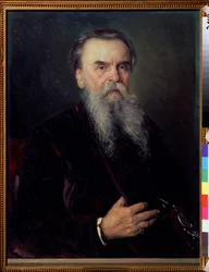 Portrait du collectionneur Ivan Tsvetkov (1845-1917) (Retrato do colecionador I. Tsvetkov). Pintura de Vladimir Yegorovich Makovski (Makovsky, Makovskij) (1846-1920), huile sur toile