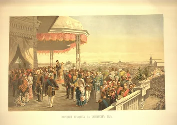 Festividades públicas após a coroação do imperador Alexandre III no Campo de Khodynka. Da coroação
