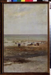 Sur la plage (Na praia). Peinture de Vladimir Yegorovich Makovski (Makovsky, Makovsky) (1846-1920), huile sur toile