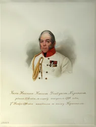 Retrato do Conde Nikita Ivanovich Dondukov-Korsakov (1776-1857) (Do Álbum da Cavalaria Imperial) - Hau (Gau), Vladimir Ivanovich (1816-1895) - 1846-1849 - Aquarela sobre papel - Institut of Russian Literature IRLI (Pushkin-House), São Petersburgo