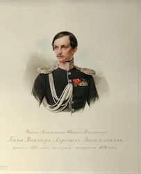 Retrato do Conde Viktor Illarionovich Vasilchikov (1820-1878) (Do Álbum dos Cavalos Imperiais) - Hau (Gau), Vladimir Ivanovich (1816-1895) - 1846-1849 - Aquarela sobre papel - Institut of Russian Literature IRLI (Pushkin) -Casa), São Petersburgo
