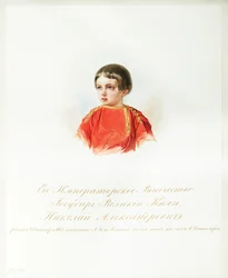 Retrato do Czarevich Nicholas Alexandrovich da Rússia (1843-1865) (Do Álbum dos Guardas do Cavalo Imperial) - Hau (Gau), Vladimir Ivanovich (1816-1895) - 1846-1849 - Aguarela sobre papel - Instituto de Literatura Russa IRLI (Pushkin-House), St Peters