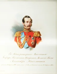 Retrato do príncipe herdeiro Alexander Nikolayevich (1818-1881) (Do Álbum dos Guardas Imperiais) - Hau (Gau), Vladimir Ivanovich (1816-1895) - 1846-1849 - Aquarela sobre papel - Institut of Russian Literature IRLI ( Pushkin-House), São Petersburgo