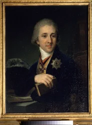 Retrato de Alexandre Labzine (Labzin ou Labsine) (1766-1825), escritor russo e maçon. Pintura de Vladimir Borovikovsky (ou Borovikovski) (1757-1825), depois de 1816. Galeria Estatal Tretiakov, Moscovo
