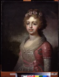 Retrato da grã-duquesa Alexandra Pavlovna (1783-1801), filha do imperador Paulo I (Retrato da grã-duquesa Alexandra Pavlovna, filha do imperador Paulo I). Pintura de Vladimir Lukich Borovikovsky (ou Borovikovsky) (1757-1825). Óleo sobre tela