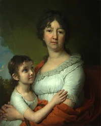 Retrato de AE Labzina e sua filha adotiva SA Mudrova, 1803