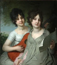 Condessas de Portrait Anna Gagarina e Varvara Gagarina, 1802