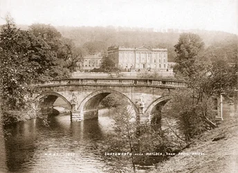 Chatsworth House e a ponte sobre o rio Derwent, Derbyshire, 1853