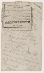 Postal para o editor do Liverpool Weekly Courier, 14 de agosto de 1918 (lápis em cartão postal)