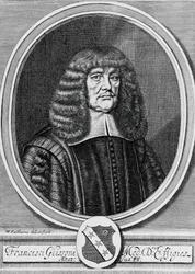 Retrato de Francis Glisson (1597-1677), físico, anatomista e médico britânico, gravura