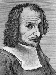 Retrato de Lorenzo Lippi (1606-1665), pintor, poeta e escritor italiano, gravura do poema Malmantile racquistato, publicado por Stamperia Stefano Orlandini
