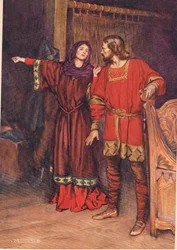 Gertrude revela que Hamlet matou Polonius, de &39;Hamlet&39; por William Shakespeare, edição publicada por Hodder und Stoughton em 1915
