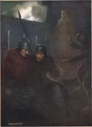 O fantasma do pai de Hamlet aparece, de &39;Hamlet&39; por William Shakespeare, edição publicada por Hodder und Stoughton em 1915