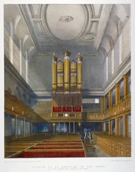 Interior, olhando para o oeste, Igreja de St Dunstan no oeste, Fleet Street, Cidade de Londres, 1829