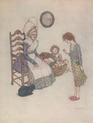 Ela sentou-se um dia e fez de alguns pedaços de pano vermelho um par de sapatinhos, c1930