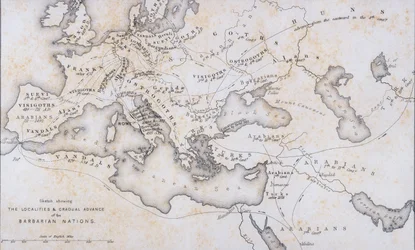 Os territórios e o avanço gradual das nações bárbaras, cerca de 1850