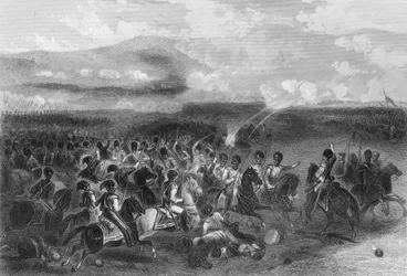 Carga da cavalaria pesada na Batalha de Balaclava durante a Guerra da Crimeia, 1854 1857.