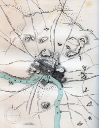 Um mapa de Richmond e seus arredores mostrando todas as baterias, 1862-1867.