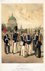 Granadeiros e fuzileiros do exército prussiano, 1857.