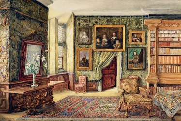 A biblioteca em Hardwick Hall, Derbyshire, 1891 (wc)
