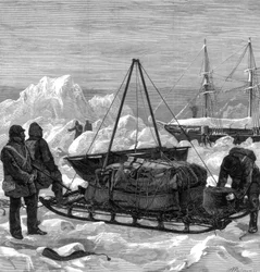 Preparando-se para iniciar uma viagem de trenó no Ártico, 1875.