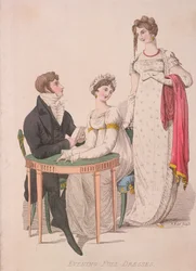 Duas mulheres e um homem de vestido de noite completo, c1810