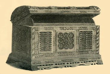 Caixa de trabalho aberto esculpida, 1500-c1860, 1881.  