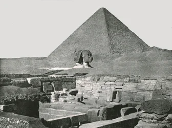 Grande pirâmide, esfinge e templo de Chafea, Gizé, Egito, 1895.