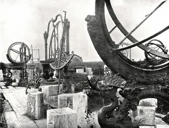 Alguns instrumentos no topo do Observatório, Pekin, China, 1895.