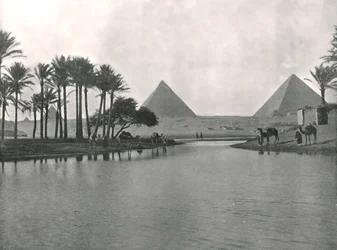 As pirâmides e o Nilo, Gizeh, Egito, 1895.