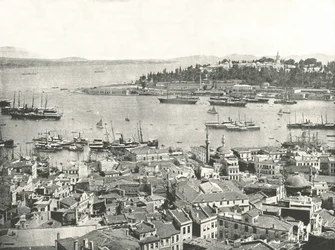 A entrada para o Corno de Ouro, Constantinopla, Império Otomano, 1895.