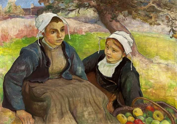Duas mulheres bretãs com um cesto de maçãs