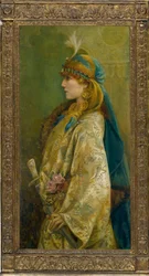 Retrato de Sarah Bernhardt como Roxanna em ""Adrienne Lecouvreur"" por Robertson, Walford Graham (1867-1948). Óleo sobre tela, tamanho: 122x61