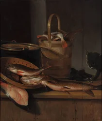 Ainda vida com peixe e um gato, c. 1650-1660