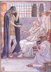 Ele bebeu o conteúdo como se fosse um esboço de vinho, ilustração de The Story of Greece, de 1930
