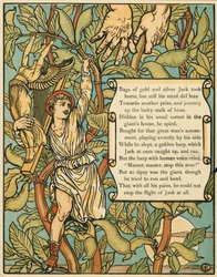 Jack a descer o pé de feijão do Jack e do bar Beanstalk. 1875 (cor litho)