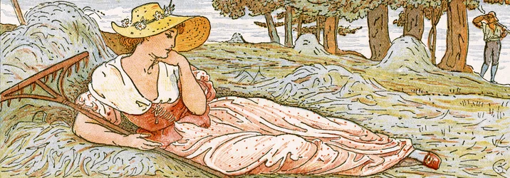 &39;Phillis no New Made Hay&39;, ilustração da música de &39;Pan-Pipes&39;, um livro de canções antigas, recentemente arranjado e com acompanhamentos por Theo. Marzials, publicado em Londres por George Routledge und Sons, 1884 (