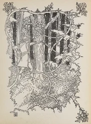 O Príncipe Encantado corta o seu caminho através da floresta sobrecoberta até à Bela Adormecida.