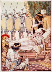 Com um esforço, ele olhou para eles enquanto passavam, ilustração de "A História da Grécia", de Mary Macgregor, 1a edição, 1913 (impressão colorida)
