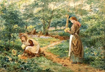 Meninas que colhem flores silvestres