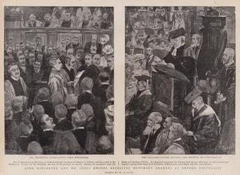 Lord Kitchener e Sr. Cecil Rhodes recebendo Graus Honorários na Universidade de Oxford