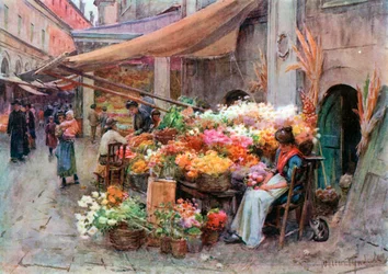 Uma banca em Rialto, Veneza (litografia a cores)